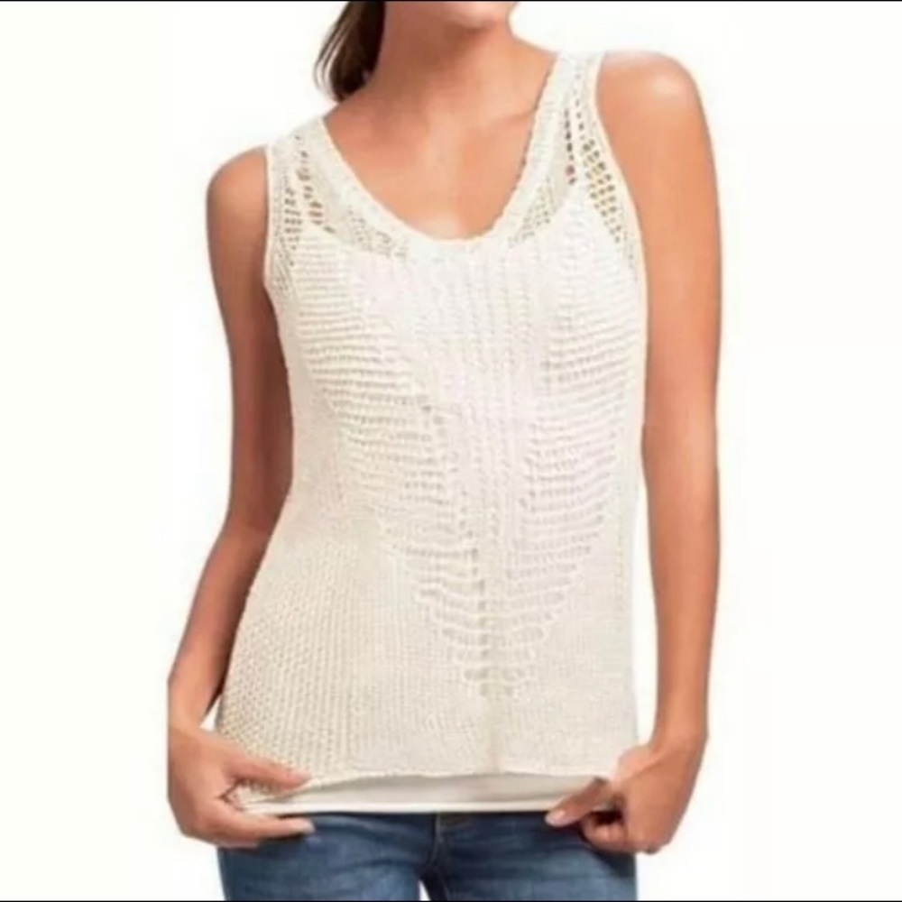 CAbi White Sweater Linen Tank Top Sleeveless 694